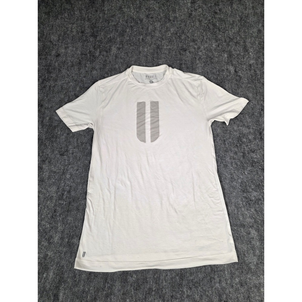 NOBULL Mens Small White Short Sleeve Training T Shirt Graphic Logo Activewear